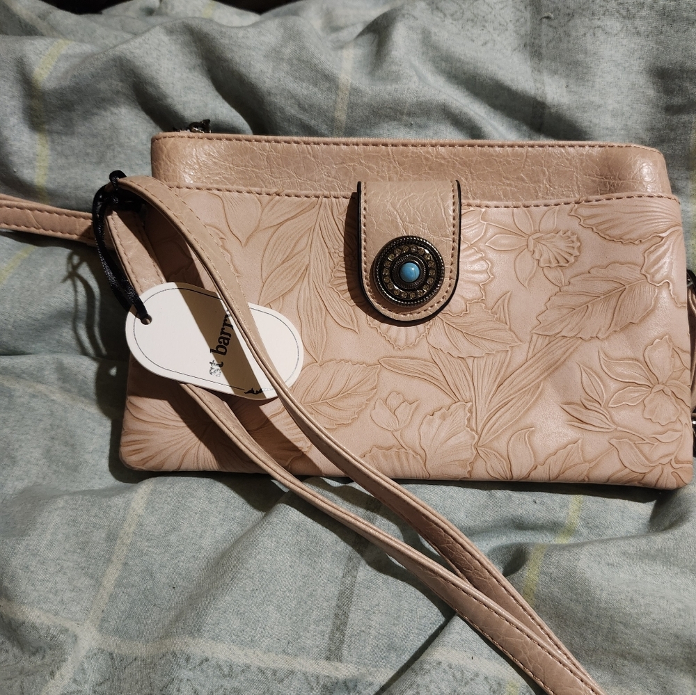 Elegant Pink Floral Embossed Clutch